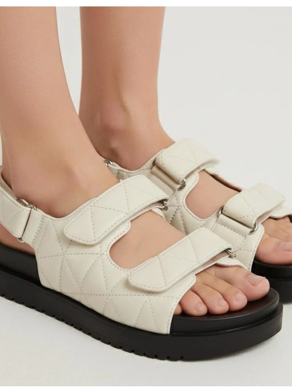 Aerosoles Lamirca Cream Quilted Platform Genuine Leather Sandals - Size 6.5